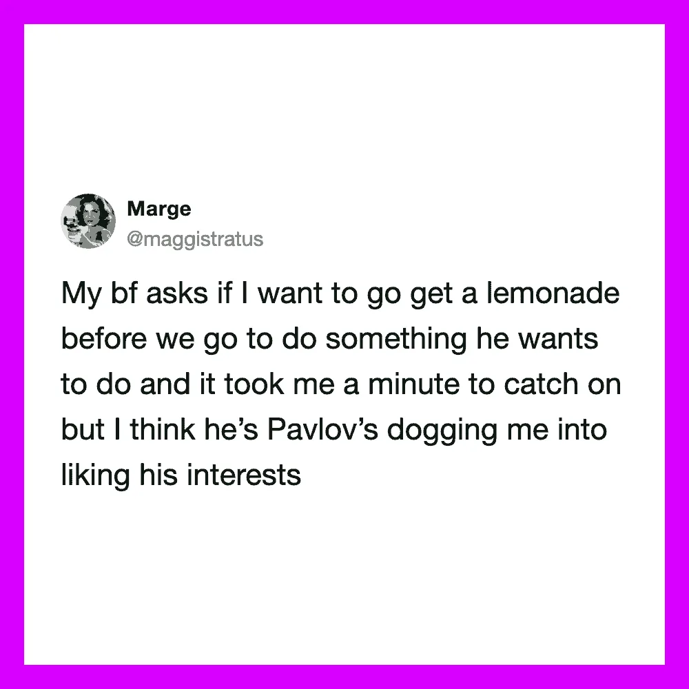 Woman's tweet about her boyfriend asking to get lemonade before going out.