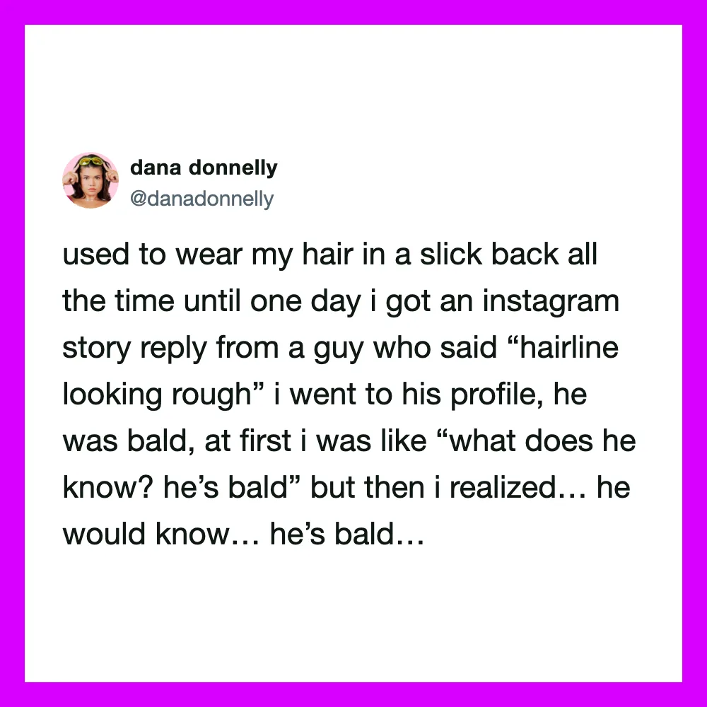 Instagram post about hair and a guy who said 'hairline looking rough'.