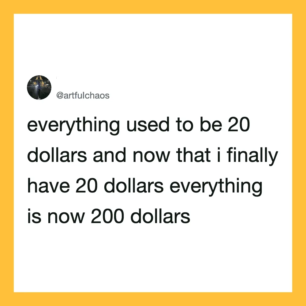 Twitter post by @artfulchaos about the value of money over time.