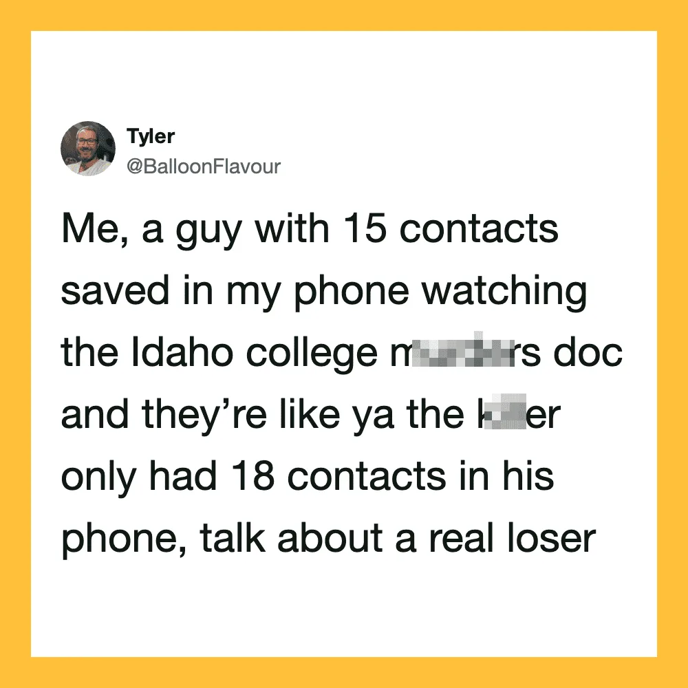 Twitter post by Tyler about contacts saved in phones and college medical records.