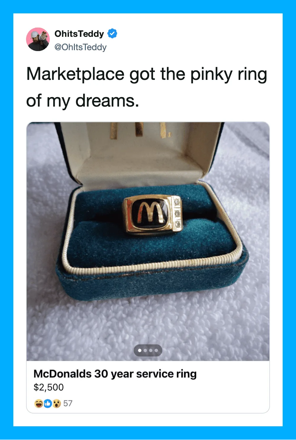 McDonald's 30-year service ring in a box, valued at $2,500.