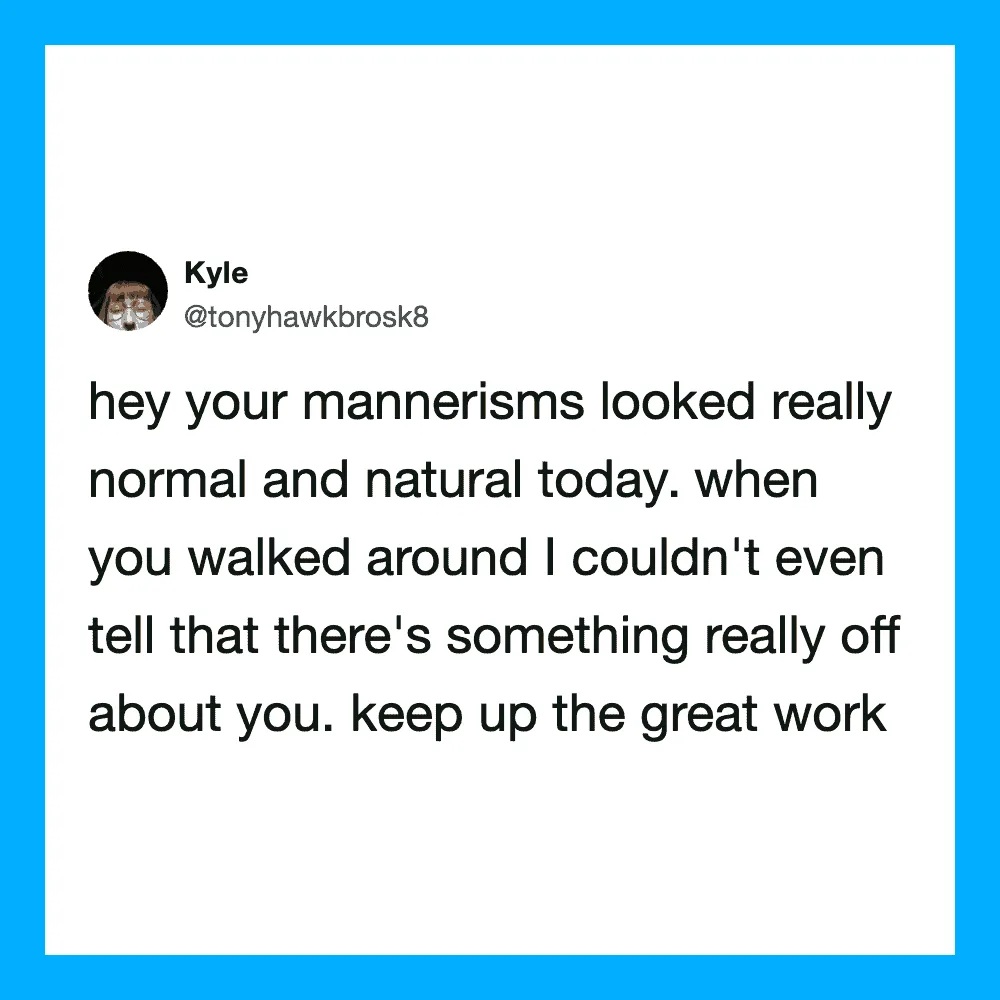 Twitter post by Kyle praising someone's manners as natural and normal.