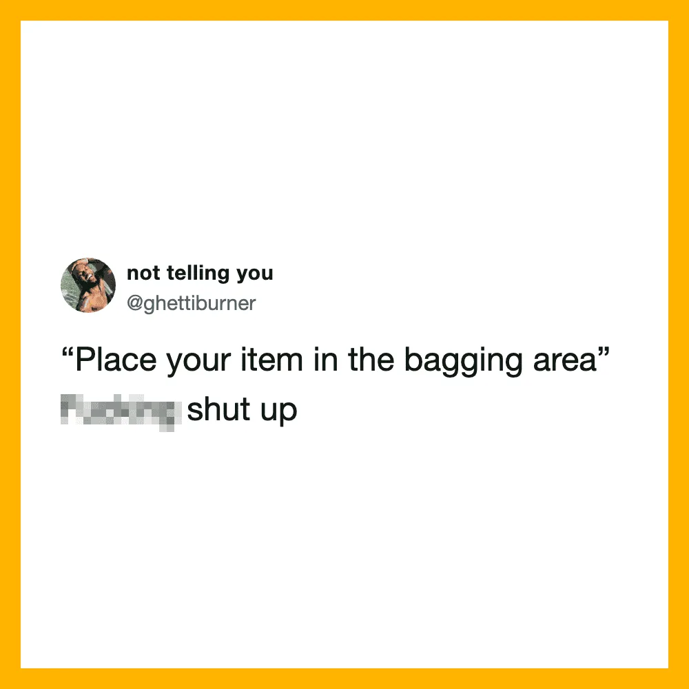 Twitter post with a humorous quote about baggage area, user not telling you, @ghettiburner.