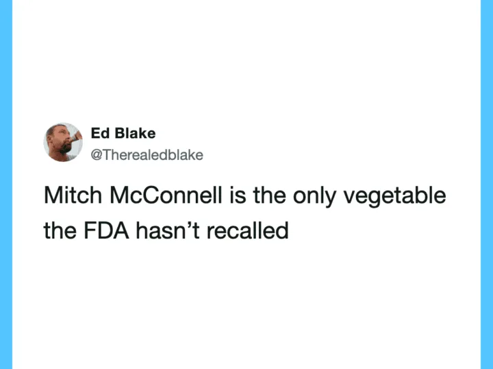 Tweet by Ed Blake about Mitch McConnell and the FDA.