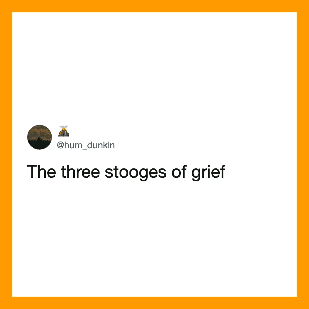 The tweet says 'The three stooges of grief' with a user handle @hum_dunkin.