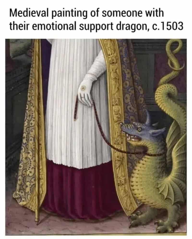 Medieval painting of a person with a support dragon, c. 1503.
