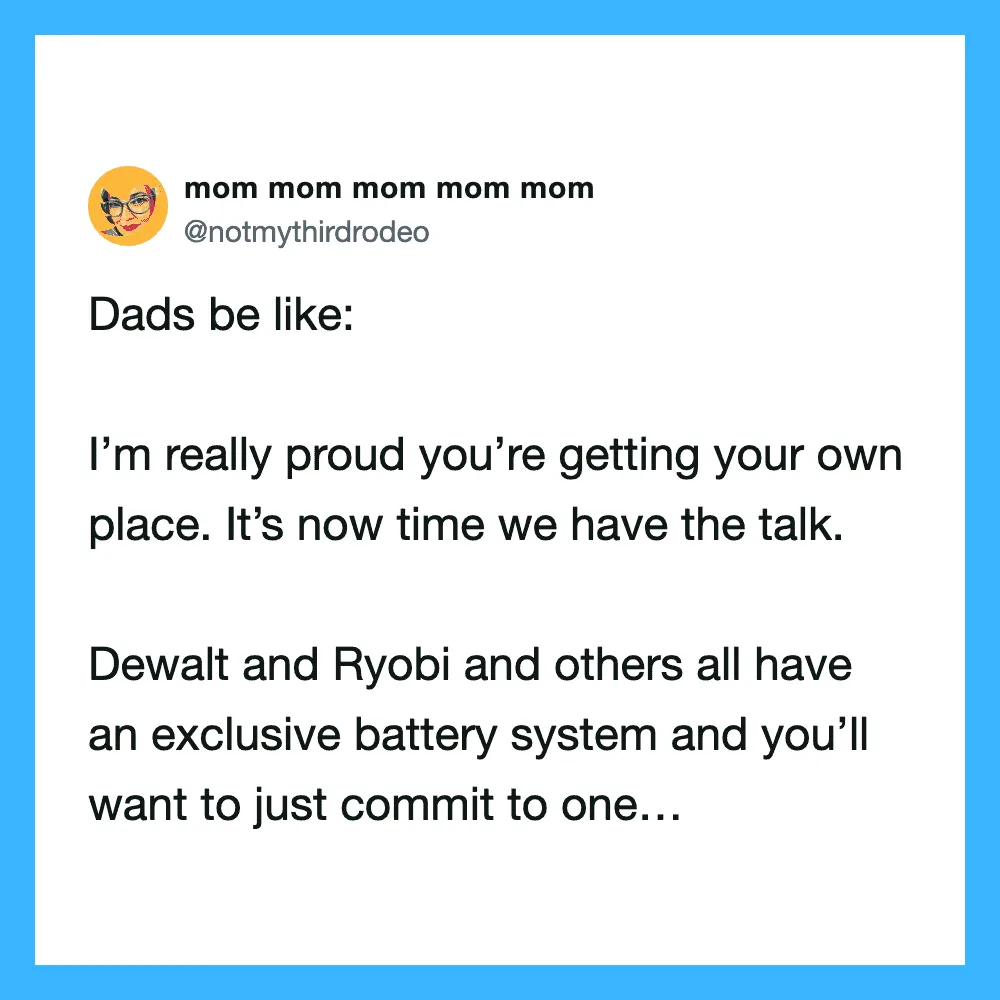 Dad tweets about proud dads and exclusive battery systems for kids.