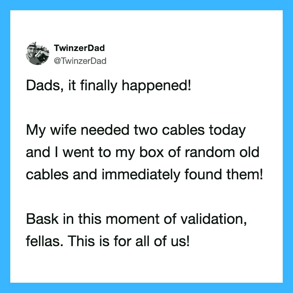 Dad tweets about finding two cables for his wife in his old cable box.