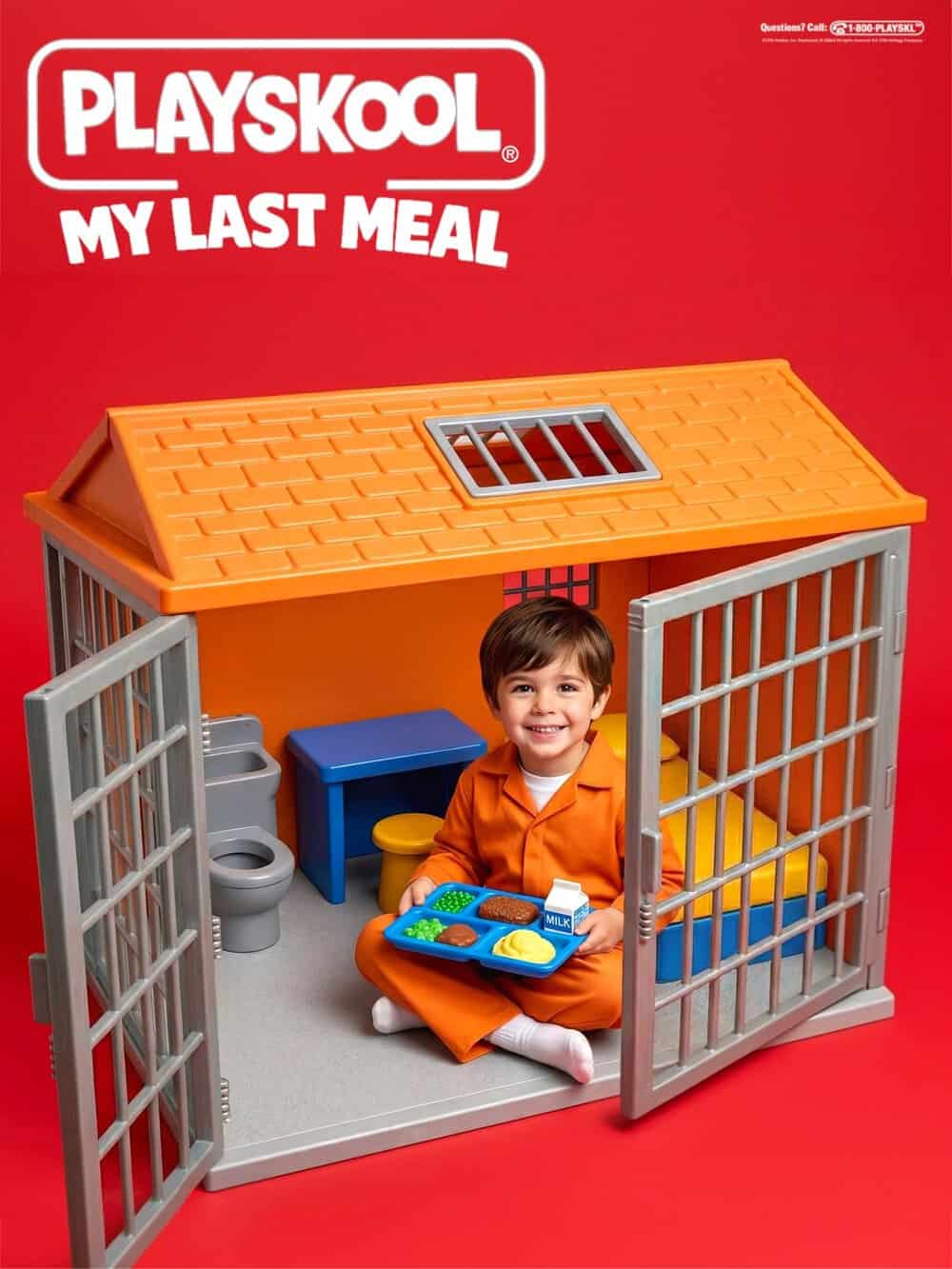 Playskool My Last Meal toy house with a child inside, playing with food.