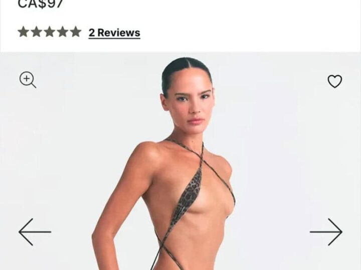 Model in leopard print SKIMS micro teddy with thin straps and cutouts.