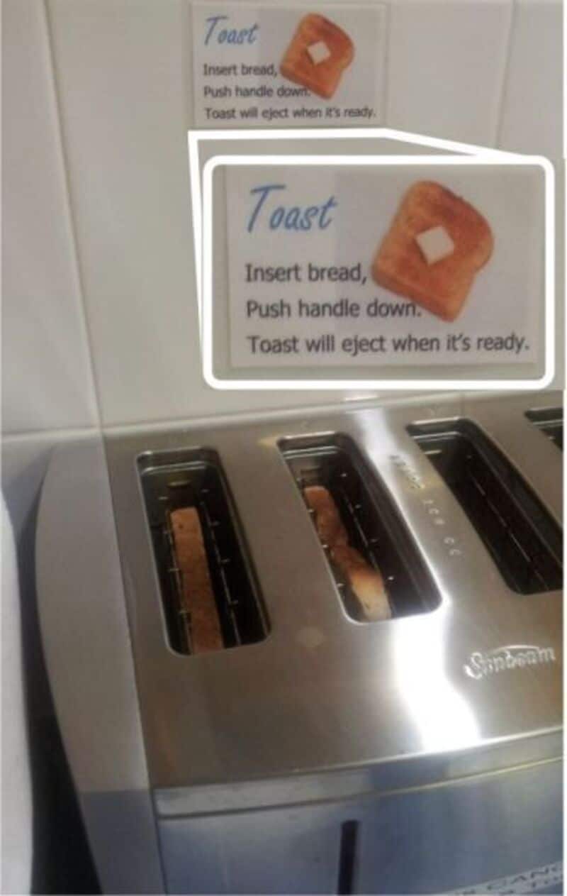 Toast instructions with a picture of toast and bread, on a white background.