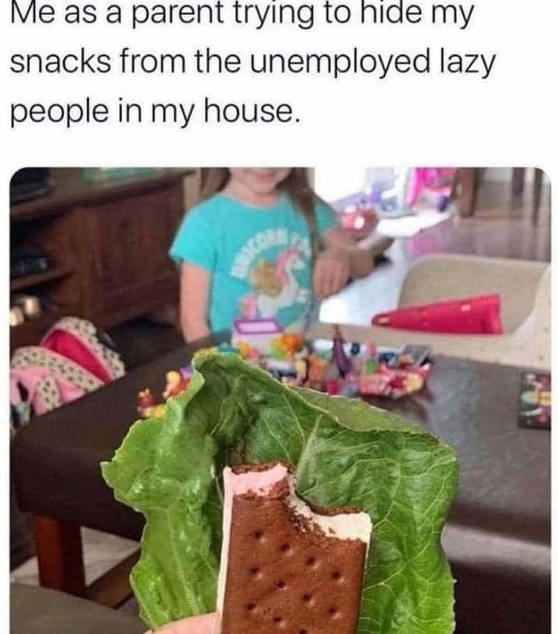 A lettuce leaf covering a chocolate bar with a bite taken out of it.