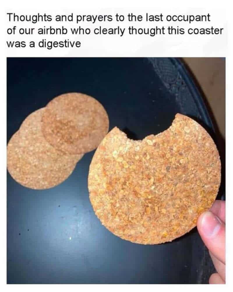 Coaster resembling a bitten cookie with a smaller coaster in the background.