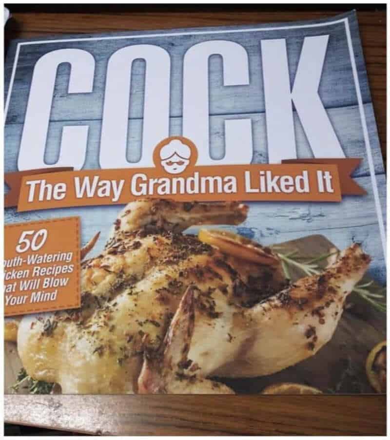 Cookbook cover titled 'COOK: The Way Grandma Liked It' with a roasted chicken image.