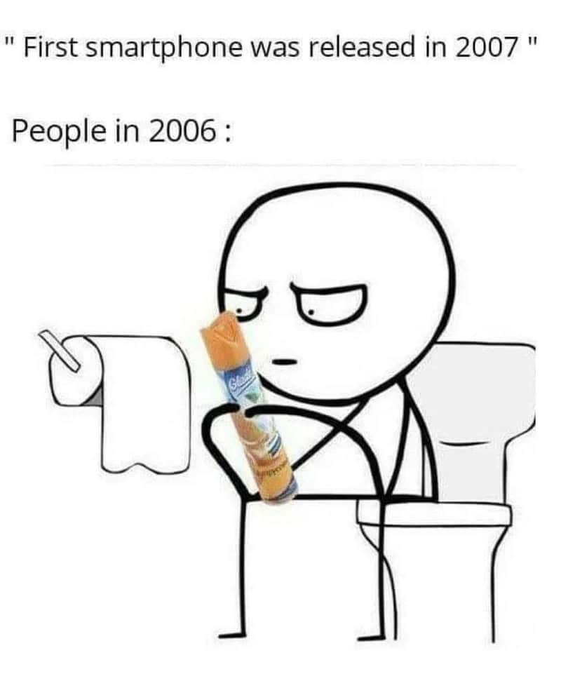 Relatable meme about first smartphones and people in 2006.