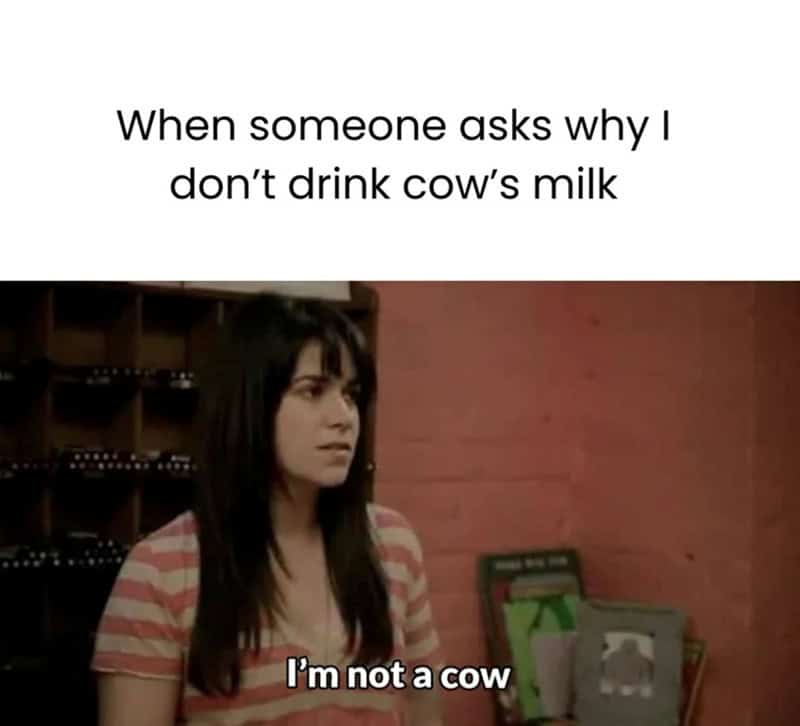 When someone asks why I don't drink cow's milk I'm not a cow.