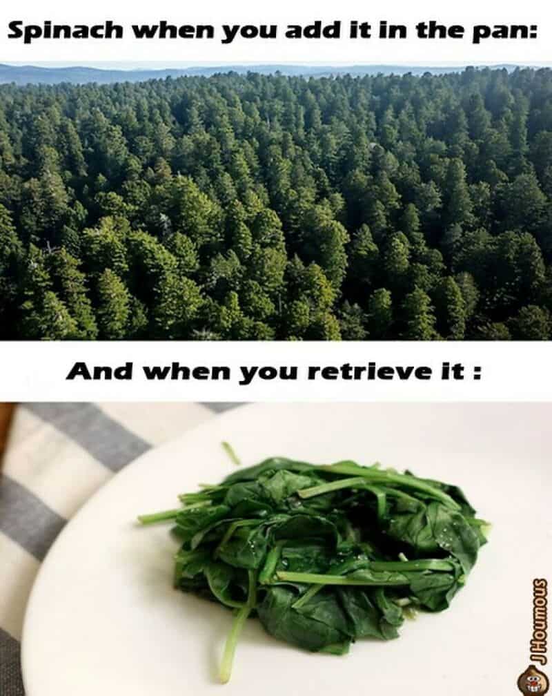 Spinach when you add it in the pan: And when you retrieve it:.