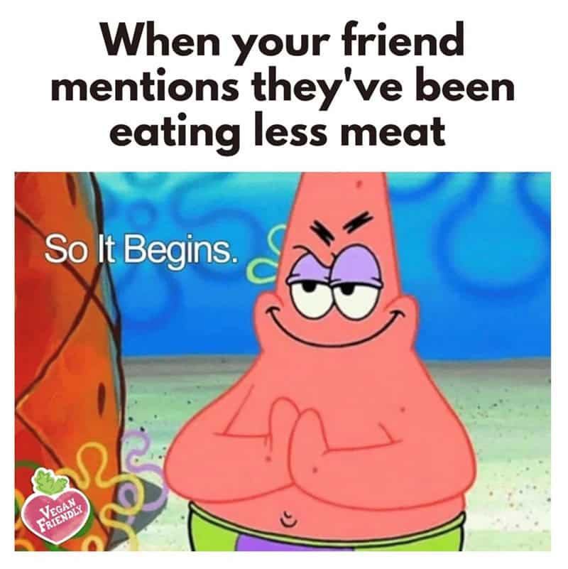 When your friend mentions they've been eating less meat, so it begins.