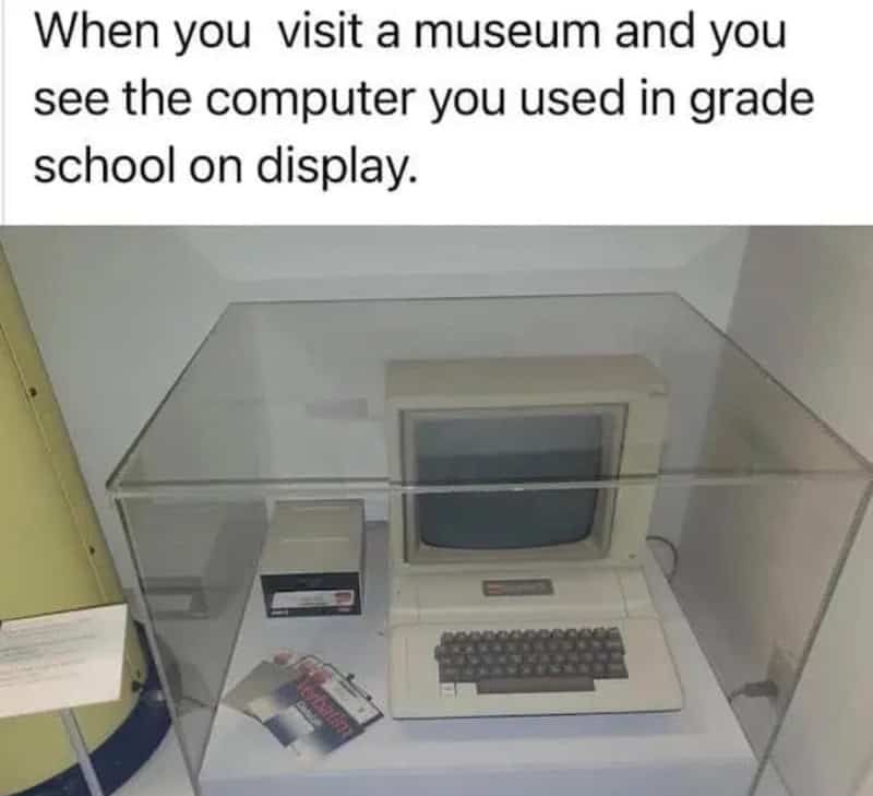 Museum display of an old computer used in grade school on display.