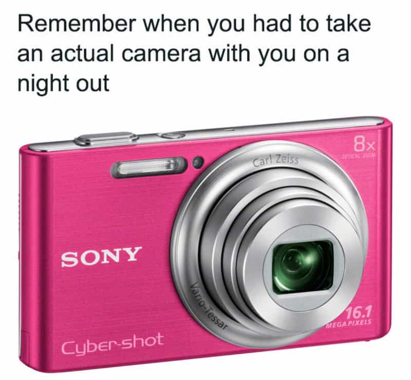 Pink Sony Cyber-shot camera with 8x zoom and 16.1 MP, nostalgic for film cameras.