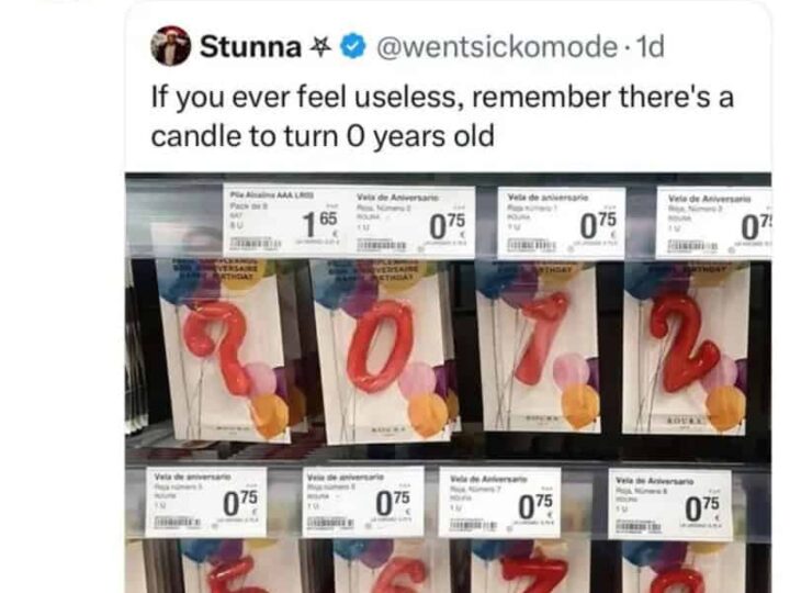Post showing candles shaped as numbers 0-8 with a humorous caption about shampoo instructions.