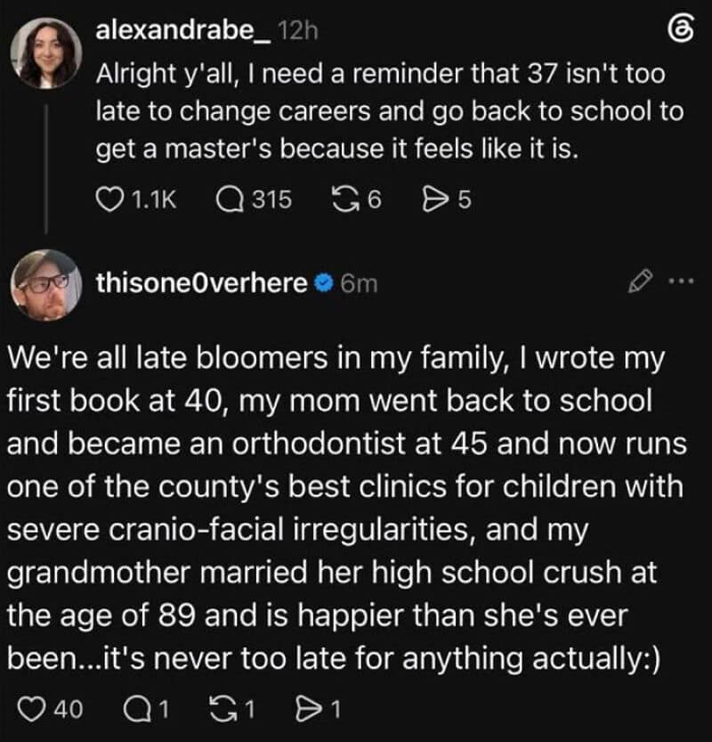 Reminders about career changes and family achievements in a social media post.