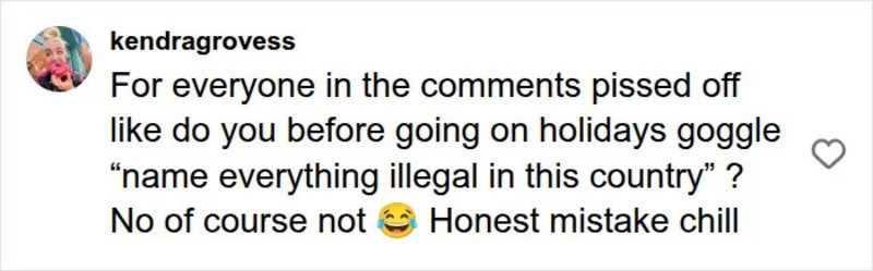 Instagram comment about holiday goggle searches and legal issues.
