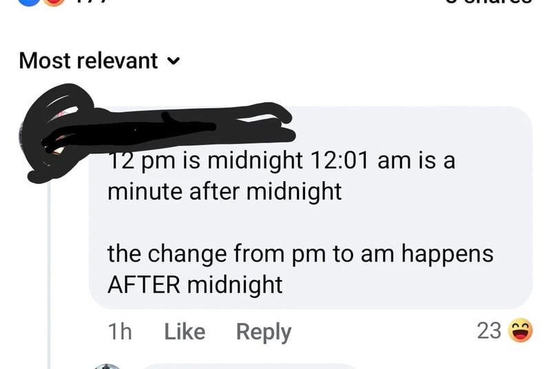 Text message about midnight and time change from pm to am.