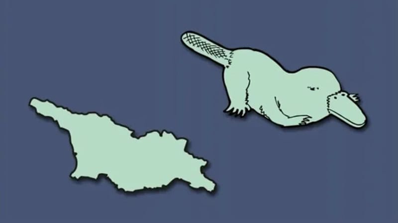 A map of a European country shaped like a bird and a separate bird illustration.