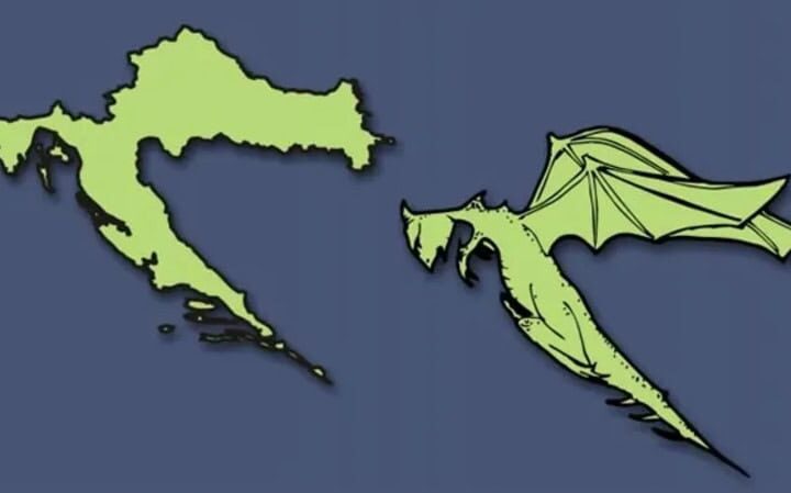 Map of Europe with Croatia as a dragon and Greece as a bat.