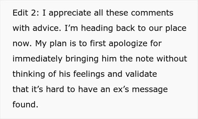 Text from the image: 'Edit 2: I appreciate all these comments with advice. I'm heading back to our.