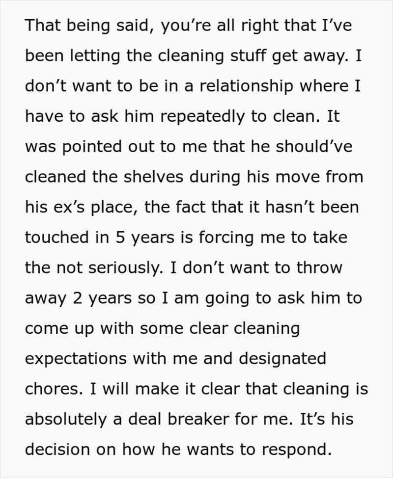 Text about cleaning and relationship issues, no image description provided.