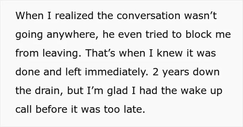 Text from a conversation about a warning from a boyfriend's ex and a wake-up call.