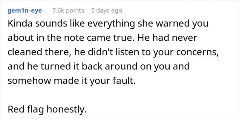 Comment about a note warning and a red flag in a relationship.
