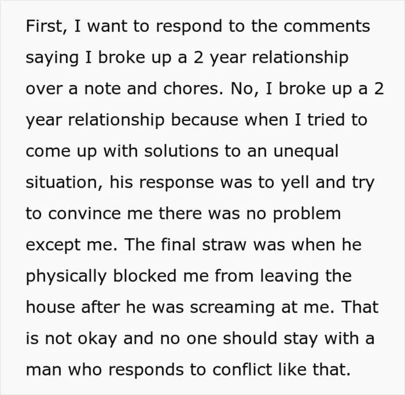 Text about a breakup and conflict in a relationship.