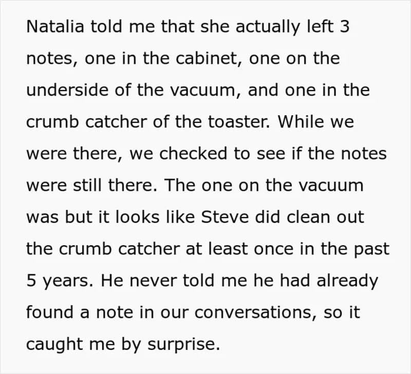 Text about Natalia finding notes left by her boyfriend's ex, including details about the notes' and'.