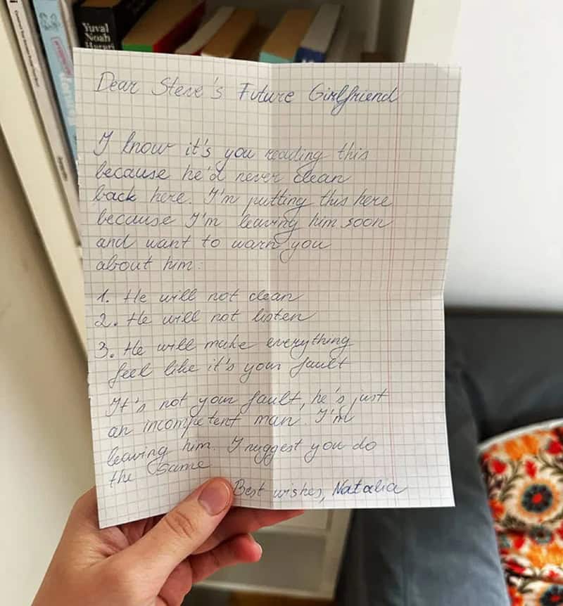 Handwritten note to future girlfriend about trust and behavior.
