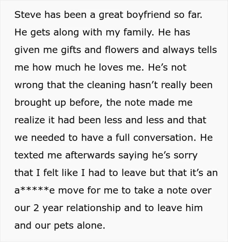 Text about a note from her boyfriend's ex warning her about his behavior.