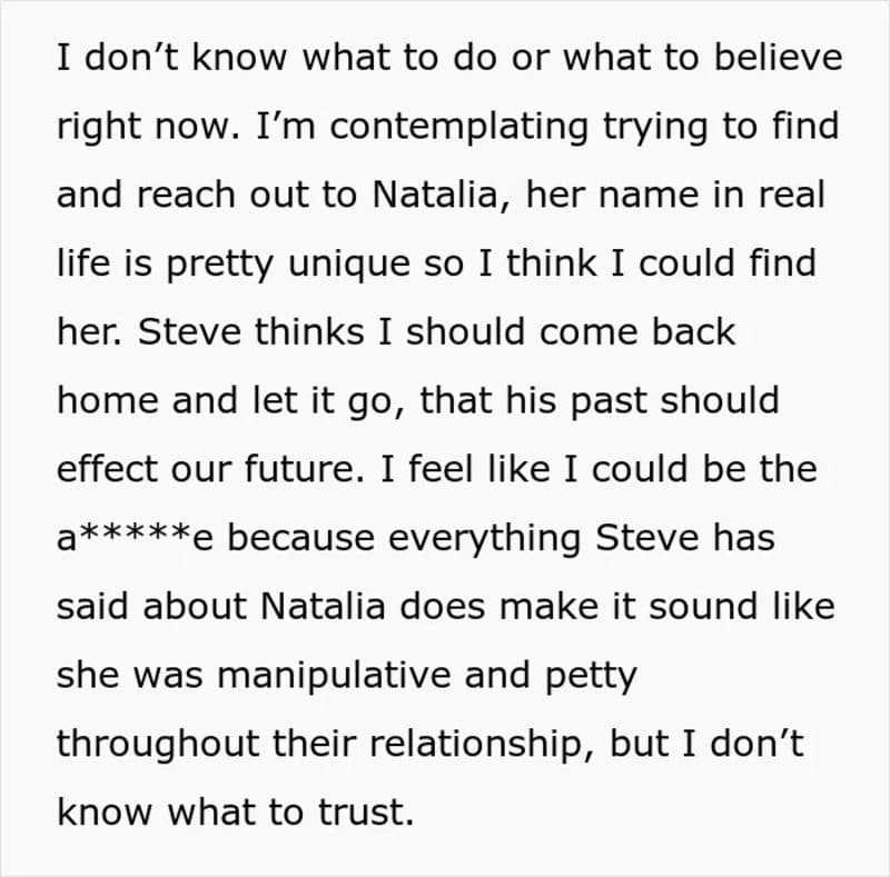 A woman contemplating her relationship and past warnings from her boyfriend's ex.