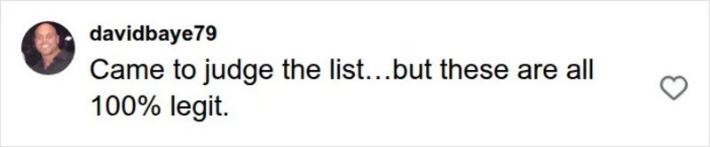 Instagram comment by davidbaye79 about judging a list and its legitimacy.