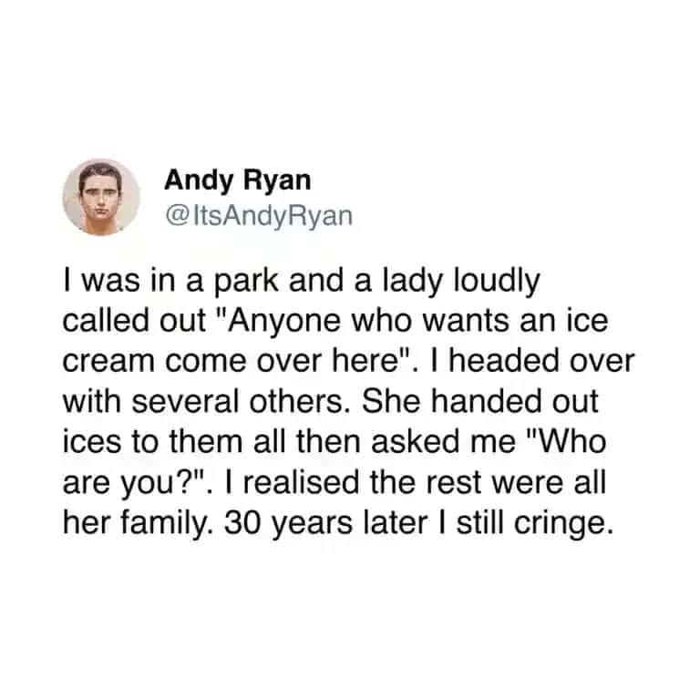 Andy Ryan shares a funny story about a park encounter involving ice cream and family.