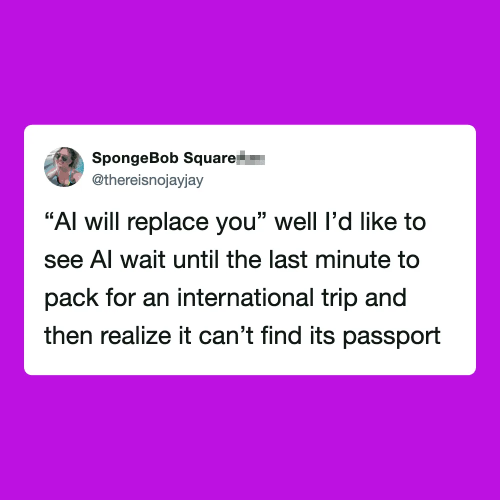 Twitter post by SpongeBob SquarePants about AI replacing humans.
