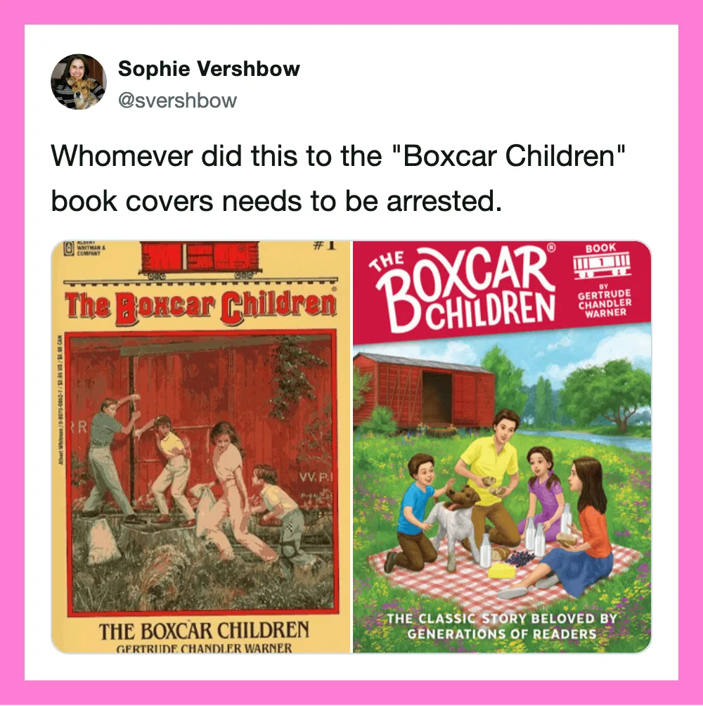 Comparison of original and modern 'Boxcar Children' book covers.