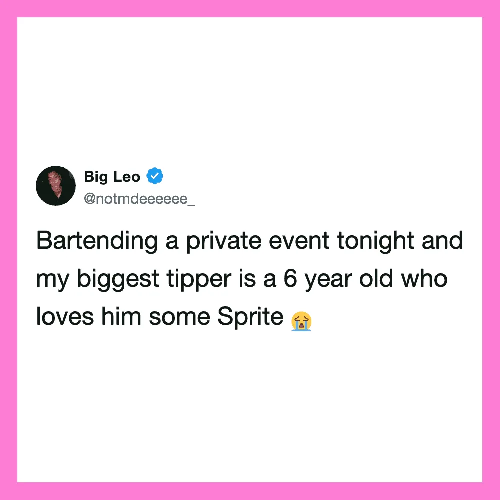 Big Leo's tweet about a 6-year-old loving Sprite at a private event.