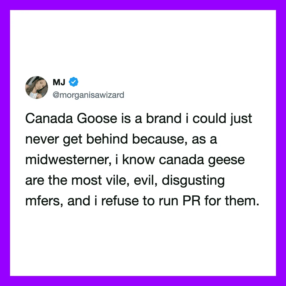 Twitter post by MJ about Canada Goose and Canadian geese.