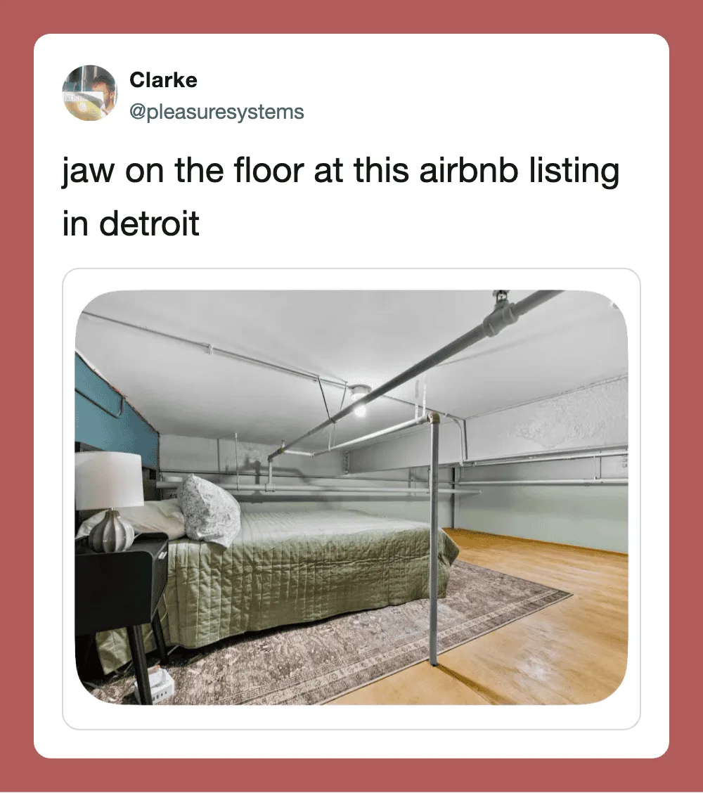 Jaws on the floor at this Airbnb listing in Detroit.