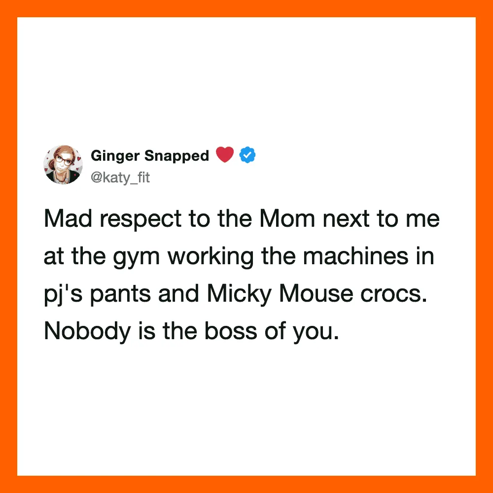 Ginger Snapped tweet about respecting her mom at the gym with Micky Mouse crocs.