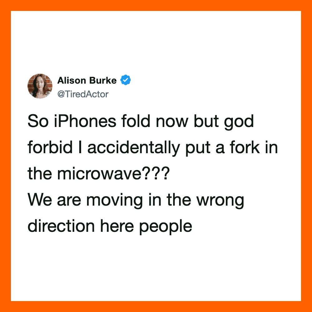 Alison Burke's tweet about accidentally putting a fork in the microwave.