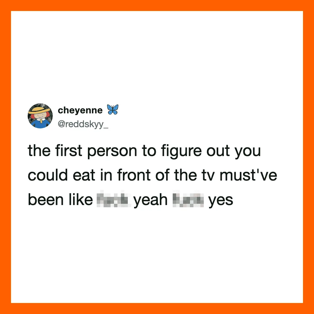 Twitter post by cheyenne with a humorous comment about eating in front of the TV.
