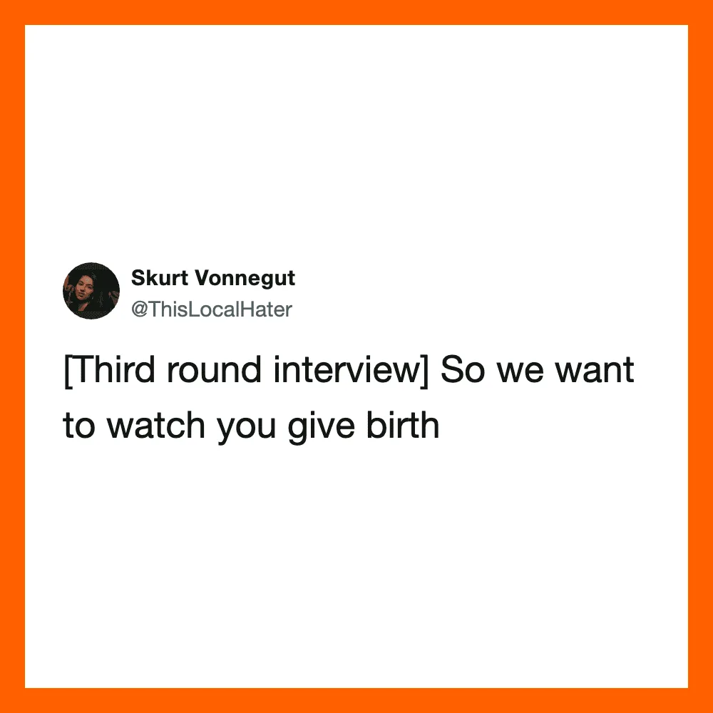 Tweet by Skurt Vonnegut about watching someone give birth.